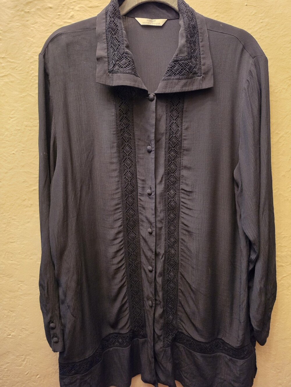 Vintage St Michael Marks & Spencer Black Lace Trim Blouse UK 12 EU 40 Gothic